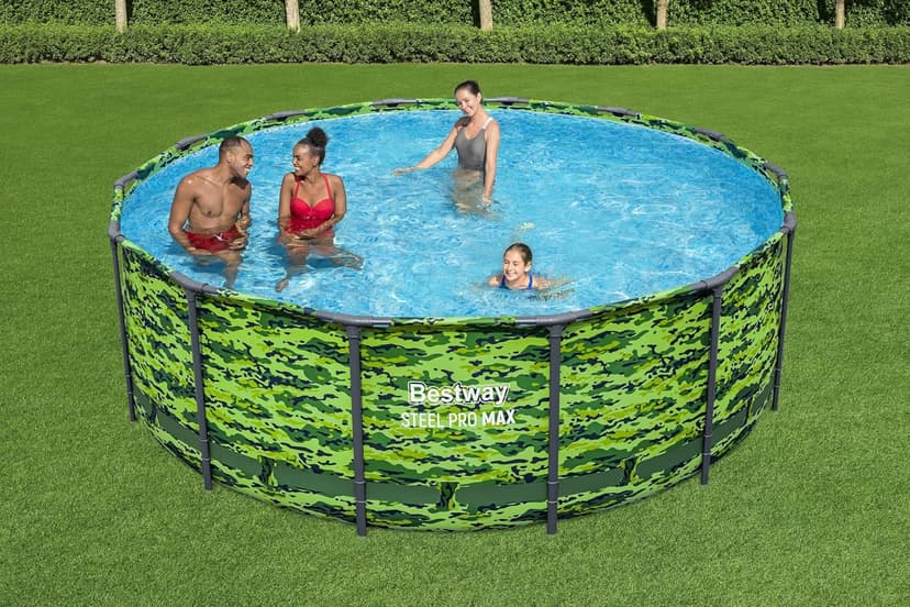 Bestway Steel Pro Max 14'x48 Camo Pool Set | Durable Construction, Easy Assembly, and All-Inclusive Accessories - Above Ground Pool Set with Filter Pump, Ladder, and Pool Cover - No Tools Required!