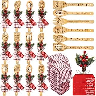 Mimorou 12 Set Neighbors Gift for Christmas Housewarming Neighbors Birthday Welcome Christmas Appreciation Gifts Xmas Kitchen Cooking Utensils Set with Spoon Towels Artificial Pine Picks Thank You Tag