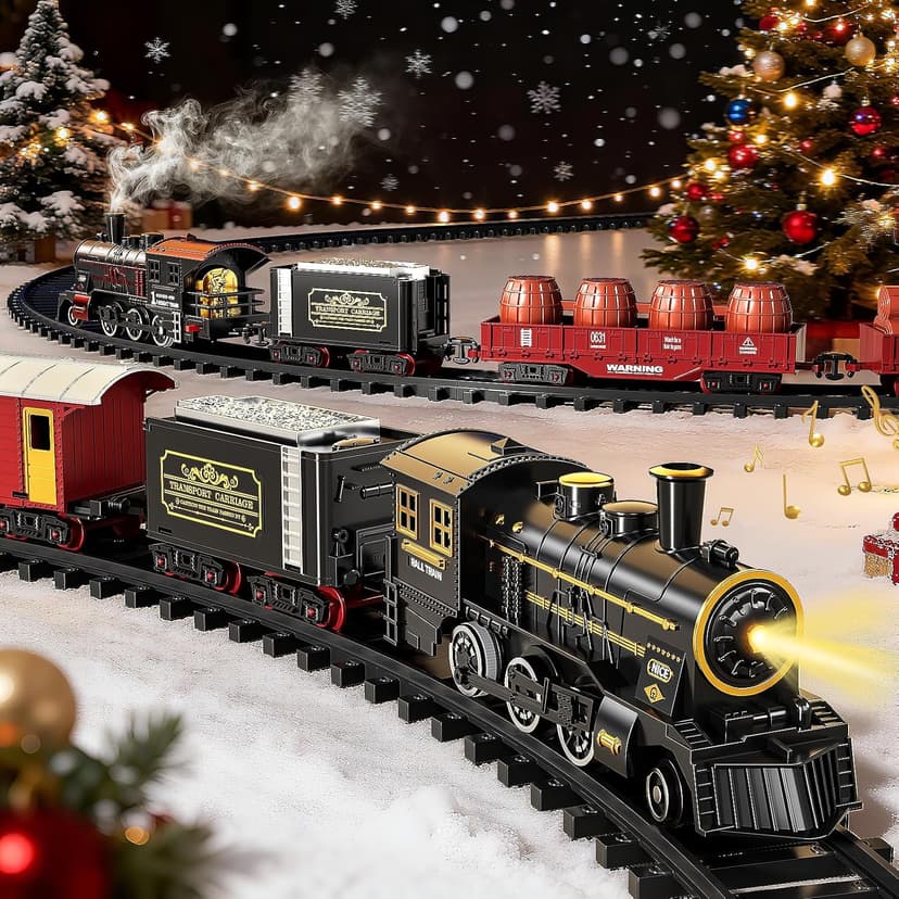 DULONIME Train Set for Toddlers 2-4, Electrical Trains with Track, Smoke, Light, Sound and Scene, Christmas Train Sets for Around The Tree, Christmas Birthday Gifts for Boys Girls 3-8 Years Old