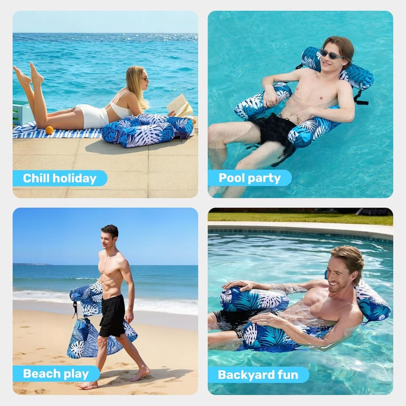 SLOOSH Pool Floats Chairs Adult,Inflatable Pool Lounge,Plant Pattern Floating Mat Hammock,Blow up Water Chairs Noodles rafts for Party Summer Water Beach Fun