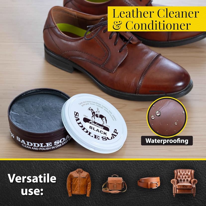 Fiebing's Black Saddle Soap (12oz) - Leather Cleaner & Conditioner - Soften, Protect, Restore & Renew Leathercraft, Car Seat, Belts, Shoes, Luggage, Furniture, Purses, Boots, Bags, Sports & Horse Gear