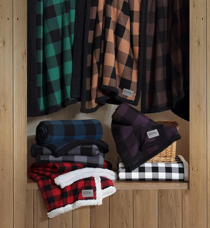 Eddie Bauer - Blanket, Super Soft Reversible Sherpa & Brushed Fleece Bedding, Throw Blankets for Couch, Ideal for Lounging (Cabin Plaid Red)
