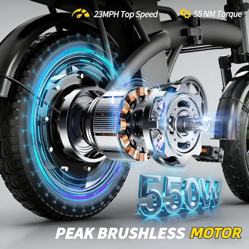 Electric Bike for Adults&Teens,550w Motor | 48V 12V Removable Battery | 23Mph Speed | PAS Mode 35 Miles Range | 14" Foldable E-Bike | Dual Disc Brakes | Ul 2849 Certified | Commuter Mini Bikes