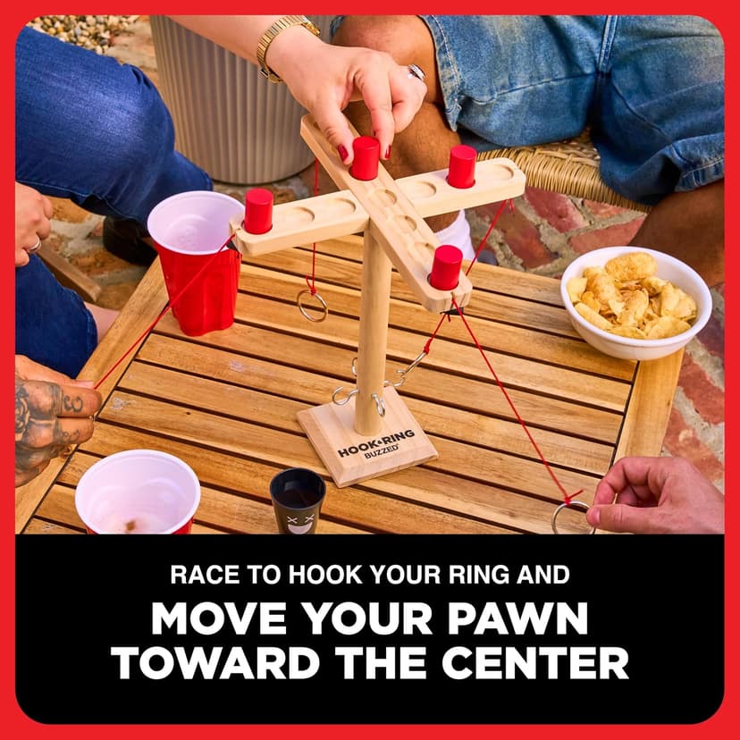 Buzzed 4-Way Hook & Ring by Relatable – Bachelor Party Drinking Game, Outdoor Party Activity for Adults, Summer Fun for Backyard, Tailgates & Group Hangouts, Includes Hook Unit, Pawns & Cup