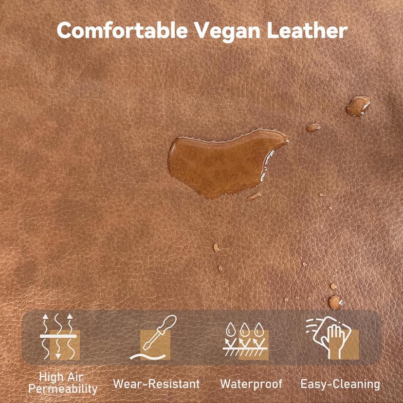 Brelice 80'' Leather Couch, Futon Sofa Bed, Faux Leather Couch with Adjustable Backrest, 2 Cup Holders & Side Pockets, Mid Century Modern Sofa for Living Room, Bedroom, Brown