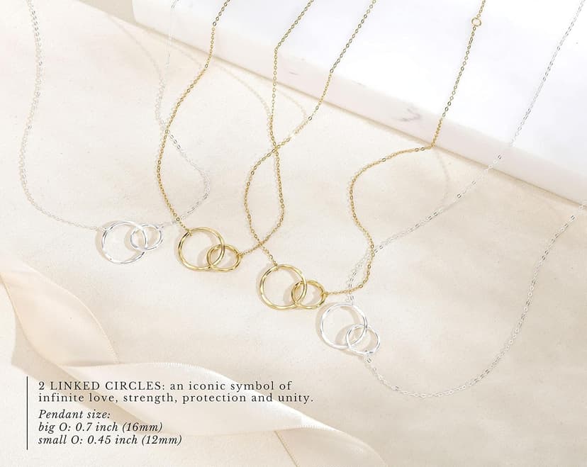 HOPE LOVE SHINE New Mom Necklace – Pregnancy Gift for Expecting Mom, First Time Mom Jewelry – Sterling Silver/Gold Double Circle Pendant with Gift Box