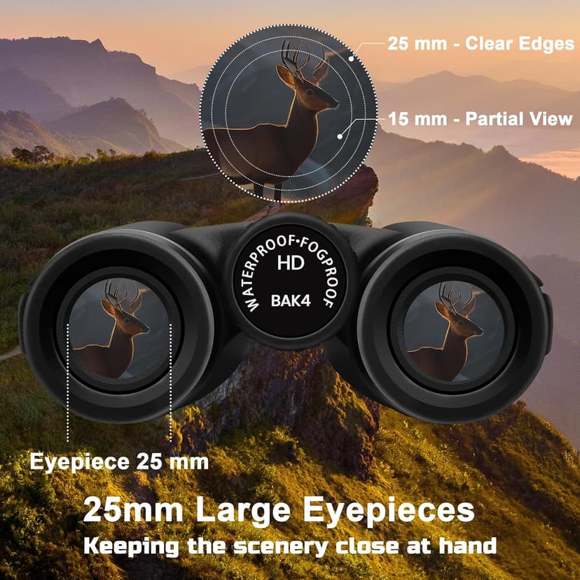 High Power 15X50 Binoculars for Adults Waterproof 50mm Big Eyepiece Fogproof Binoculars with BAK4 Prism FMC Lens for Outdoor Stargazing Hunting Traveling Wildlife Bird Watching (Black)