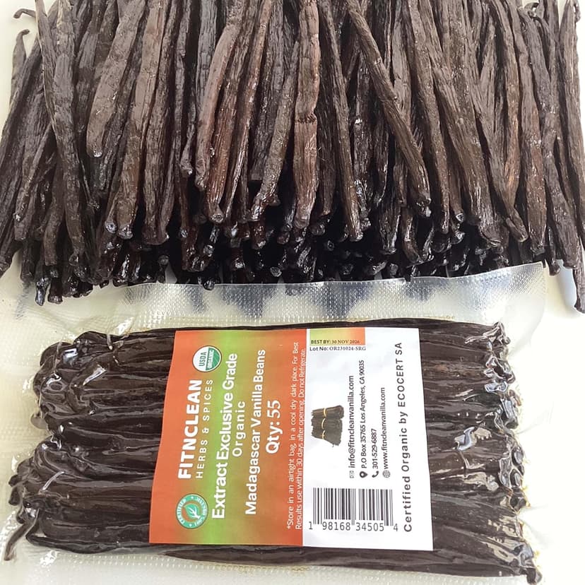 55 Organic Madagascar Vanilla Extract Exclusive Grade B Beans| 4" - 5" by FITNCLEAN VANILLA| Certified USDA Organic. Bulk Dry Whole Bourbon NON-GMO Pods B0DBZBR2MW