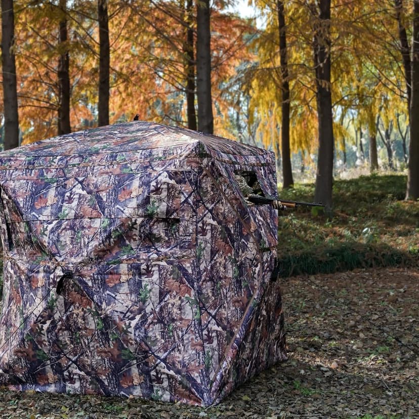 Hunting Blind - 2-3 Person & 3-4 Person 360 Degree See Through Ground Blinds for Hunting Deer and Turkey, Pop Up Deer Blind with Diamond-Shaped Door, Mud Flap, Portable Carry Bag