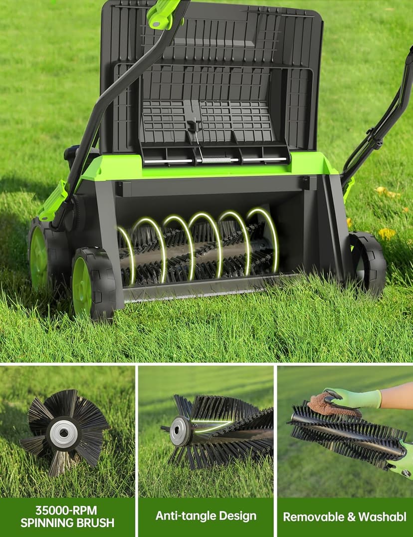 SWIPESMITH 16” Artificial Turf Vacuum,1800w Grass Sweeper 15 Amp Lawn Sweeper Yard Power Brush with 45L Removable Leaf Collection Bag, Quick-Fold, Keeps Clear Sweepy Box