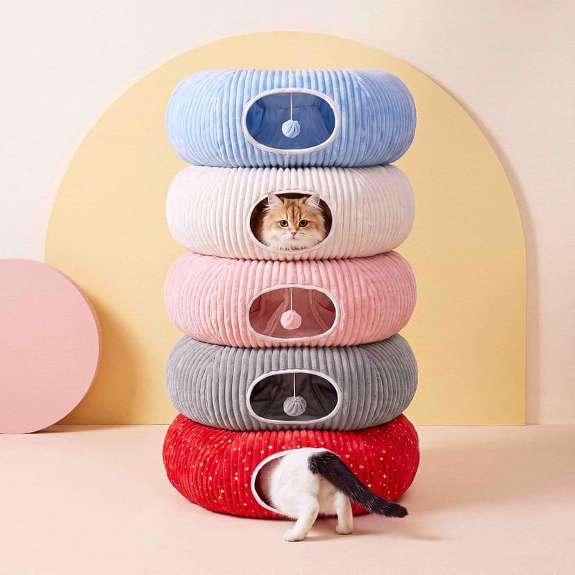 Cat Tube with Kitten Toys for Indoor Kittens, Collapsible Play Tunnel, Cat Gifts Cat Tunnel Bed with 40 Pcs Interactive Cat Toys, White B0FB9CN22D