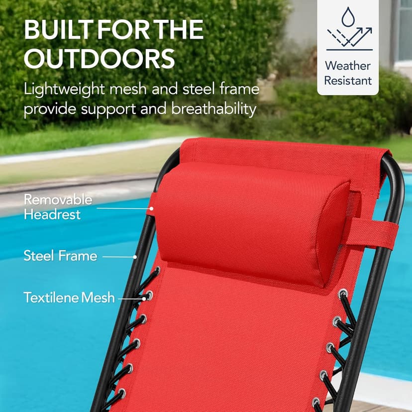 Best Choice Products Outdoor Zero Gravity Rocking Chair, Folding Reclining Patio Lounge Chair with Adjustable Pillow for Lawn, Beach, Camping - Crimson Red