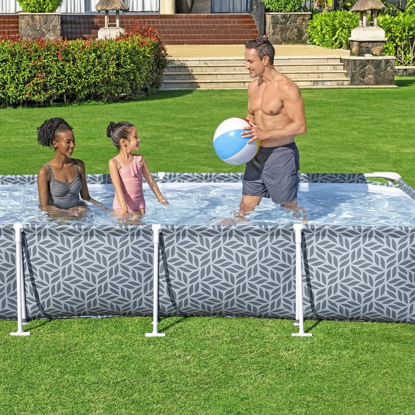 Bestway Steel Pro Rectangular Swimming Pool Above Ground Outdoor Backyard Framed Pool Set with 330 Gallon Filter Pump, 12' x 6' 7" x 26", Gray
