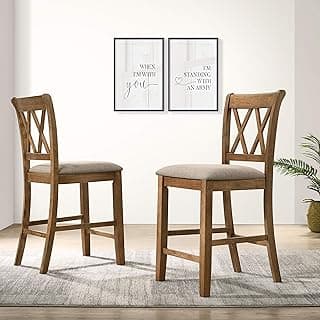 Windvale Fabric Upholstered Counter Height Dining Chairs, Set of 2, Cottage Oak