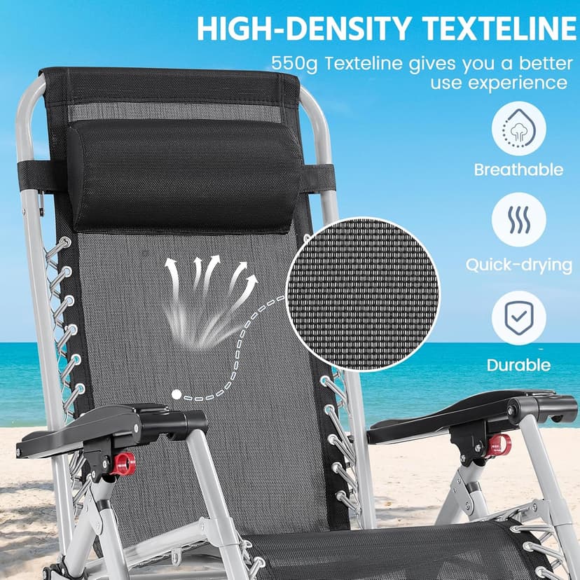 Yaheetech Zero Gravity Chair, Folding Reclining Lounge Recliner with Removable Pad & Headrest & Side Cup Holder Tray for Indoor and Outdoor Navy Blue/1