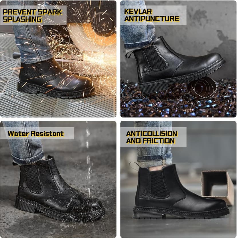 ZBVB Unisex-Adults Steel Toe Chelsea Boots, Men's Industrial Construction Shoes, Waterproof, Lightweight, Comfortable, Non-slip Safety Boots