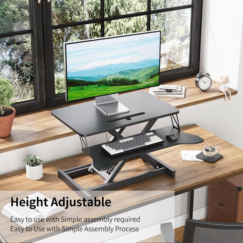 Panana Standing Desk Converter, Height Adjustable Sit to Stand Up Workstation, Dual Monitor and Laptop with Wide Keyboard Tray for Home Office (25.6")