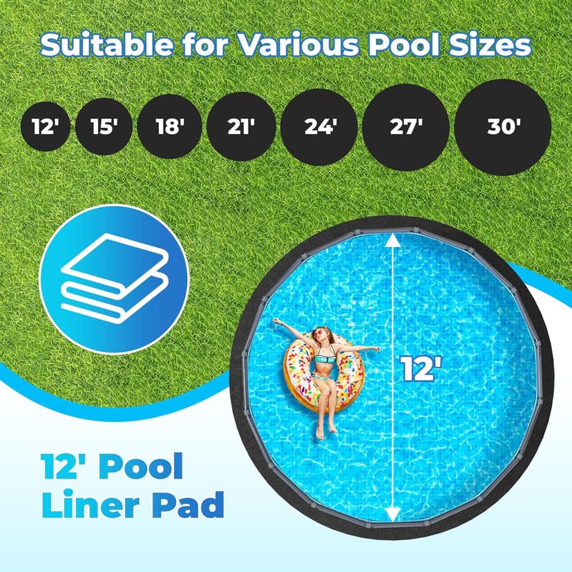 AquaJoyer 15' Round Thicker Heavy Duty Pool Liner Pad for Above Ground Pool, Pool Padding Underlayment for Pool Bottom, Protects Pool Prevents Punctures Weed Barrier Comfortable underfoot