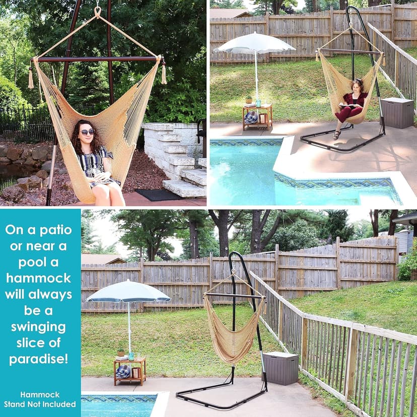 Sunnydaze Outdoor Hammock Chair Swing for Reading - Hanging Hammock Swing for Indoor or Patio - 300lb Capacity - Caribbean XL - Tan