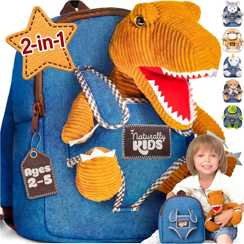 2-in-1 Dinosaur backpack, Dinosaur Toys for Kids 3-5, 2-4 in Gift-Ready Box, 2 Year Old Boy Birthday Gift & Christmas Naturally KIDS Toddler Backpack w. Plush Dinosaur Toy, Kids Gift 2 3 4 5 B07WG9G1H3