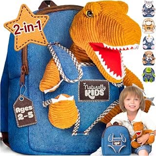 2-in-1 Dinosaur backpack, Dinosaur Toys for Kids 3-5, 2-4 in Gift-Ready Box, 2 Year Old Boy Birthday Gift & Christmas Naturally KIDS Toddler Backpack w. Plush Dinosaur Toy, Kids Gift 2 3 4 5 B07WG9G1H3
