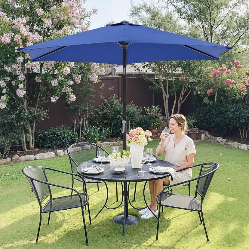 OLIXIS 7.5ft Patio Umbrella with Tilt and Crank Button & 8 Sturdy Ribs Waterproof, Patio Table Umbrella Perfect for Poolside, Terrace, Beach and Outdoor Restaurant, Blue