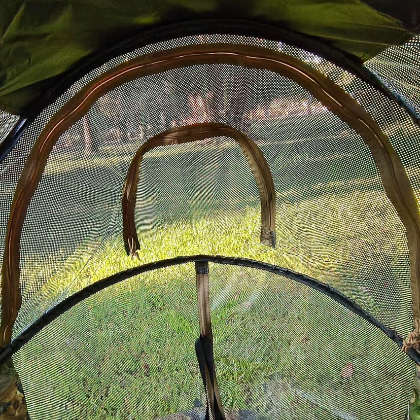 See-Through Hunting Ground Blind with Built-in Chair for Deer Hunting - 1 Person Pop-Up Camouflage Tent