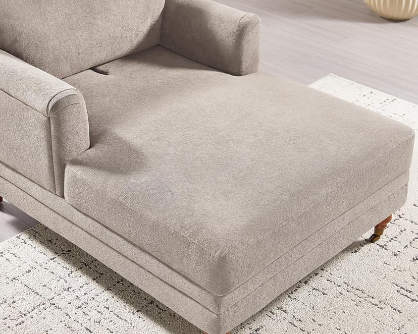 VANOMi 57.48'' Chaise Lounge Chair Indoor, Modern Chenille Chaise Lounge Couch with Adjustable Deep Backrest, Upholstered Leisure Recliner Chair for Living Room, Apartment, Bedroom, Camel Color