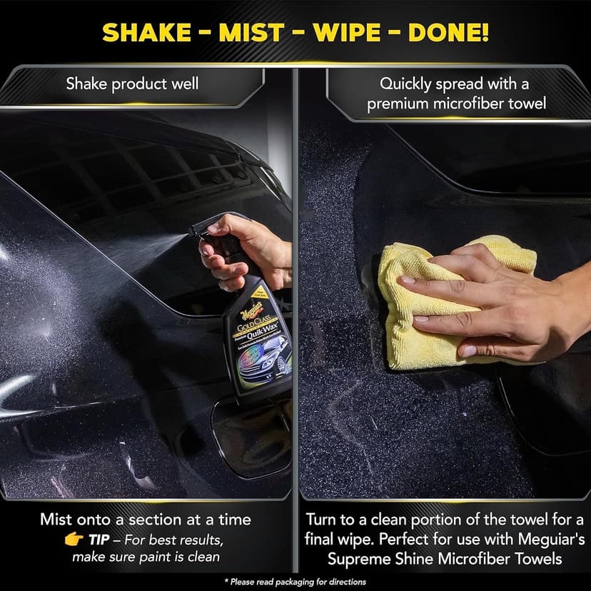 Meguiar's G7716 Gold Class Carnauba Quik Wax, Special Blend for Richness and Shine, Clear Coat Safe Meguiar's Quik Wax, Spray That Leaves Lasting Results Without Residue, 16 Oz