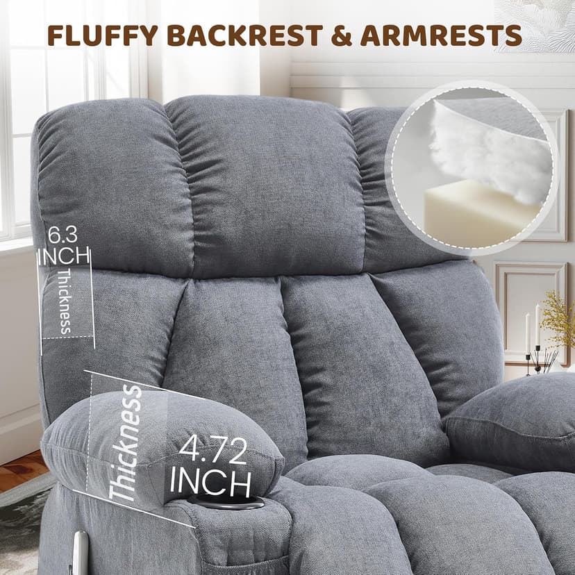 Massage Rocking Recliner Chair, Ergonomic Recliners Sofa with Vibration Massage & Heat, Rocking Chair Nursery Chair for Living Room Lounge with 4 Pockets, 2 Cup Holders, USB Charge Port, Grey
