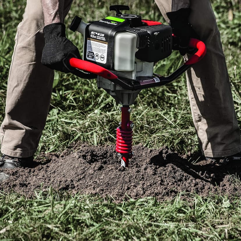 Earthquake E43 1-Person Earth Auger Powerhead, 43cc 2-Cycle Viper Engine, 30:1 Transmission, 5 Year Limited Warranty, Red or Black Auger Bit