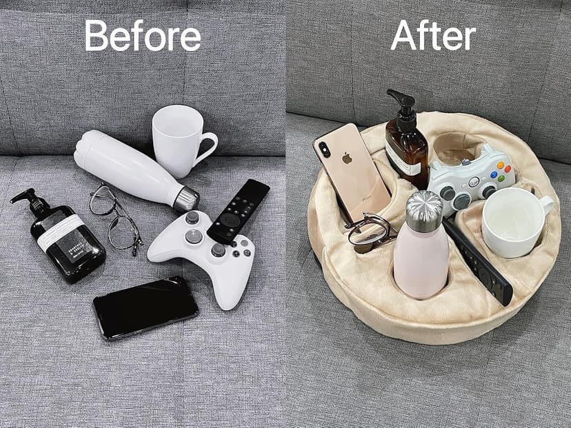 Xchouxer Couch and Bed Cup Holder Pillow, Sofa Organizer Caddy for Drinks, Remotes, Phones, Snacks (Beige) B0BWJ7W36N