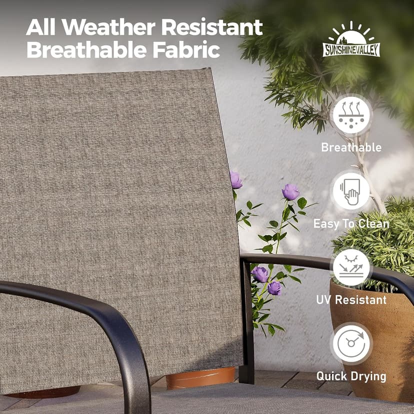 SUNSHINE VALLEY 7 Piece Patio Dining Set for 6, Rectangular Metal Table with Umbrella Hole, 6 Brown Dining Chairs, Outdoor Table and Chairs Set for Lawn Backyard and Deck