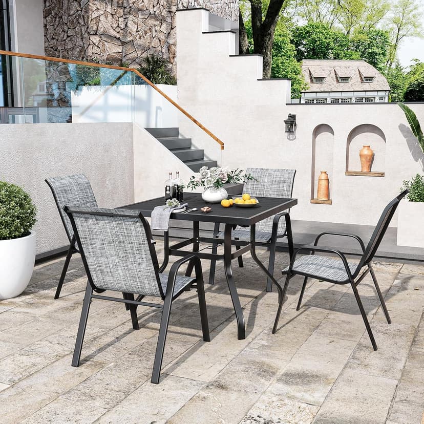 Patio Chairs Set of 6, Stackable Outdoor Dining Chairs for All Weather Textilene Fabric & Metal Frame, Outdoor Chairs Set for Backyard Deck Garden