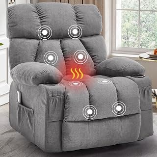 Massage Rocking Recliner Chair, Ergonomic Recliners Sofa with Vibration Massage & Heat, Rocking Chair Nursery Chair for Living Room Lounge with 4 Pockets, 2 Cup Holders, USB Charge Port, Grey