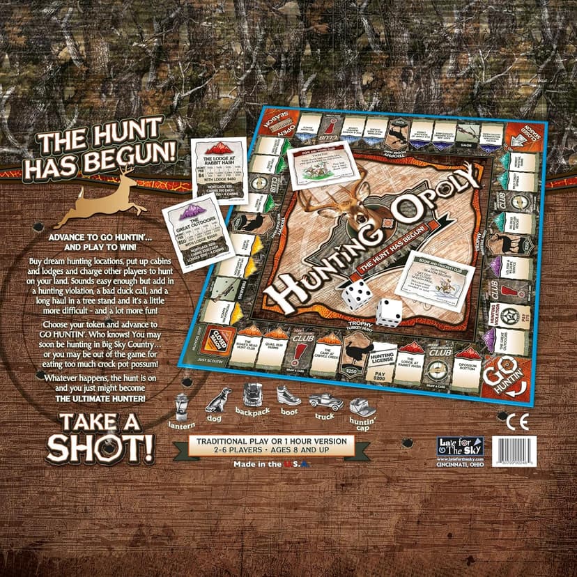 Late for The Sky Hunting-Opoly Board Game – Hunting Strategy Family Property Trading Game for 2–6 Players, Ages 8+, Tokens, Cabins & Lodges