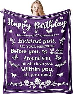 Birthday Gifts for Women/Men/Her/Him Friendship Blanket Purple 60"x50", Happy Birthday Decorations Women/Men Throw Blanket, Bday Gifts for Women Unique, Best Birthday Gift Idea