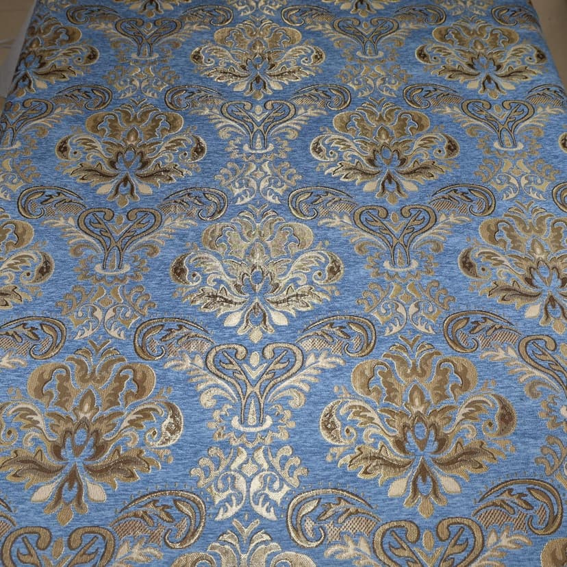 TinaKim Floral Upholstery Fabric, Jacquard Damask Chenille, for Recover Furniture Chairs Couch Material (Blue, 2 Yard)