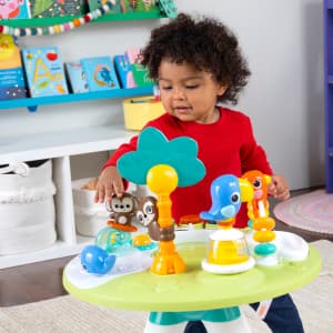 Bright Starts Around We Go 2-in-1 Baby Walker, Discovery Activity Center and Table, Tropic Cool, Ages 6 Months+