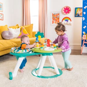 Bright Starts Around We Go 2-in-1 Baby Walker, Discovery Activity Center and Table, Tropic Cool, Ages 6 Months+