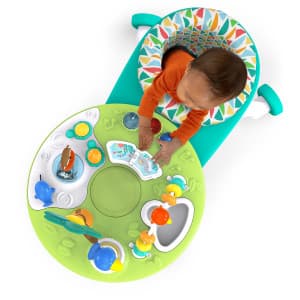 Bright Starts Around We Go 2-in-1 Baby Walker, Discovery Activity Center and Table, Tropic Cool, Ages 6 Months+