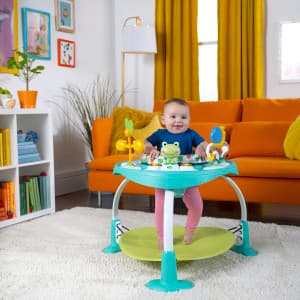 Bright Starts Bounce Bounce Baby 2-in-1 Activity Center Jumper & Table - Playful Pond (Green), 6 Months+