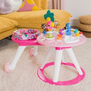 Bright Starts Around We Go 2-in-1 Baby Walker, Discovery Activity Center and Table, Tropic Cool, Ages 6 Months+