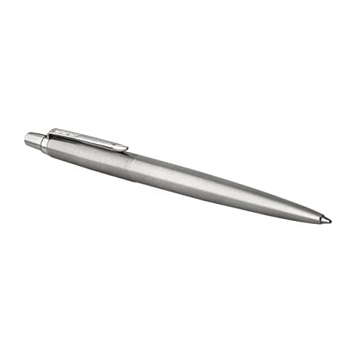 Parker Jotter Ballpoint Pen, Stainless Steel with Chrome Trim, Medium Point, Blue Ink - Smooth Writing, Sleek, Polished, Professional, Desk Essentials