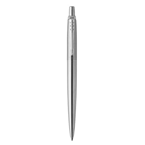 Parker Jotter Ballpoint Pen, Stainless Steel with Chrome Trim, Medium Point, Blue Ink - Smooth Writing, Sleek, Polished, Professional, Desk Essentials