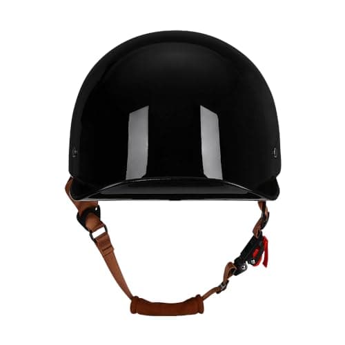 Vintage Retro Open Face Motorcycle Helmet Baseball Cap Half Helmets with pull-down Lens for Men Women Moped Cap Jet Scooter Street Cruiser - DOT Certified (Gloss Black,Medium)