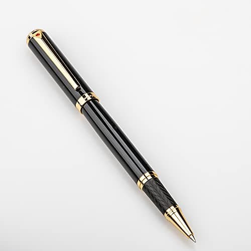 Stunning Luxury Rollerball Pen with 24K Gold Trim,Switzerland Tip with Black Ink Refills, Perfect BallPonit Pen Gift Set for Men Women, Fancy Writing Set for Business,Gloss Black