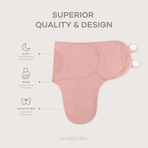 Comfy Cubs Easy Swaddle Blanket, 3 Pack - 100% Cotton Newborn Wrap, Small for 0-3 Months Infants, with Adjustable Velcro, Breathable and Durable Sleep Sack for Babies - Blush, Mauve & Mulberry