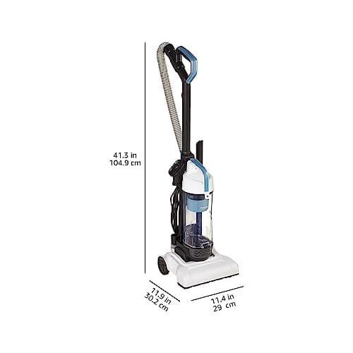 Amazon Basics Upright Bagless Vacuum Cleaner for Carpet and Hard Floors, With Crevice and Upholstery Tools, Detachable Handle, Lightweight (8.4 lbs), 1.7L Dust Cup, 720W, 25ft Cord, Black/White