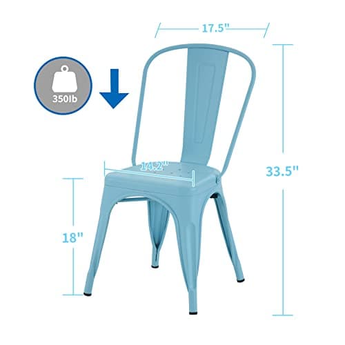 Nazhura Metal Dining Chair Farmhouse Tolix Style for Kitchen Dining Room Café Restaurant Bistro Patio, 18 Inch, Stackable, Waterproof Indoor/Outdoor (Sets of 4) (Blue)